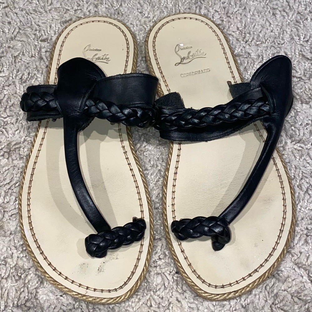 Christian Louboutin Black Braided Leather Sandals